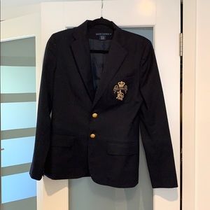 Ralph Lauren Navy Crest Single Breast Wool Blazer